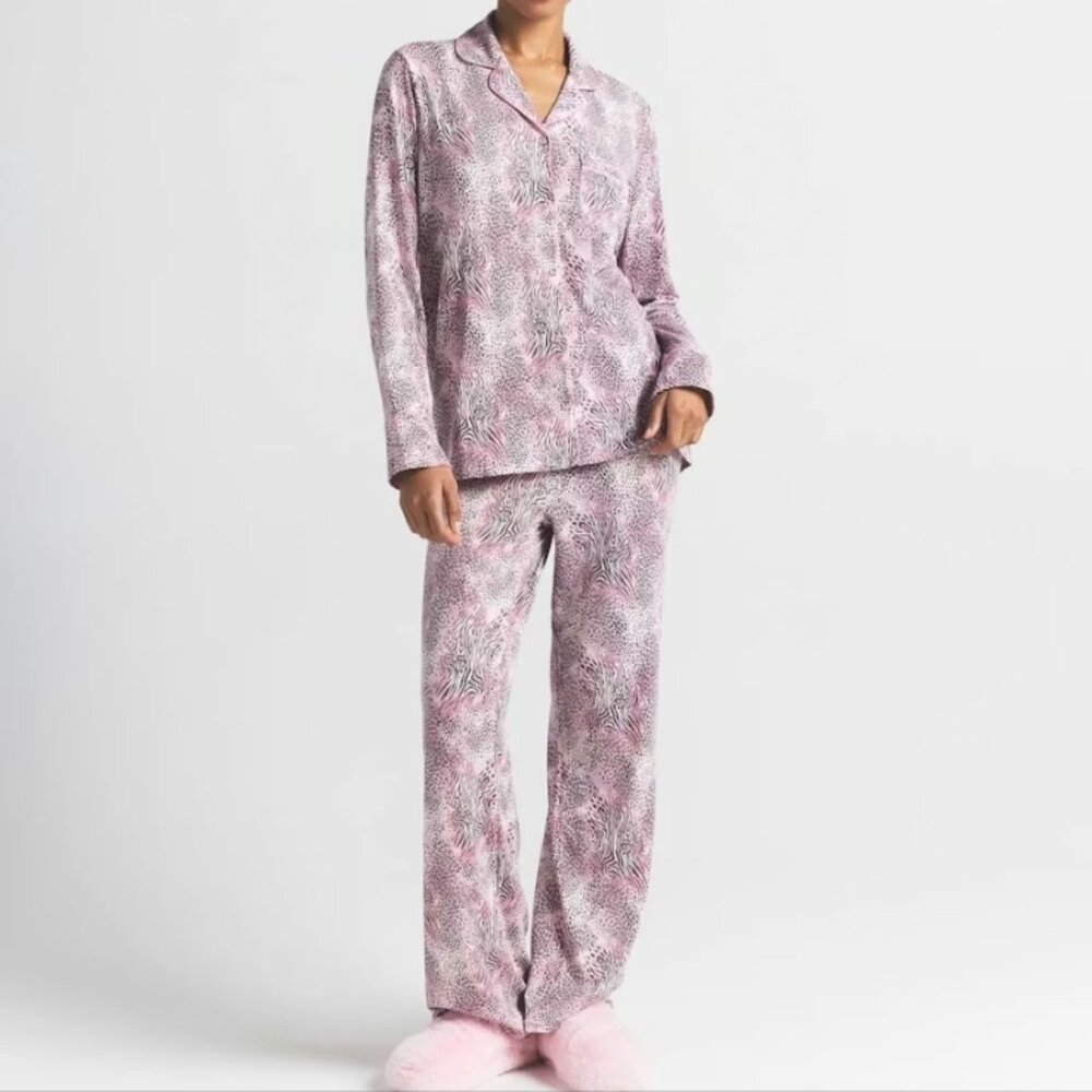 SKIMS Long Sleeve Button Up Pajama Set Bloom Animal Print Brand NEW Style!!